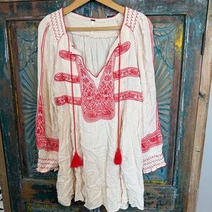 Free People mini dress tunic boho embroidery S